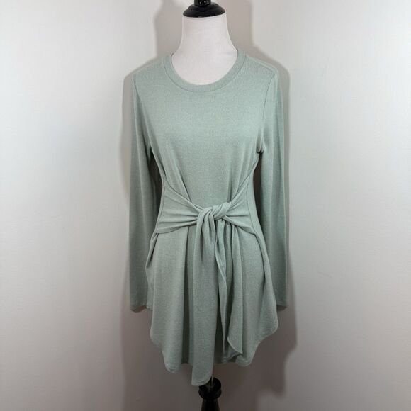 Pure + Good Anthropologie Sweater Tunic Dress S Belted Tie Curved Hem Pistachio - Picture 1 of 11